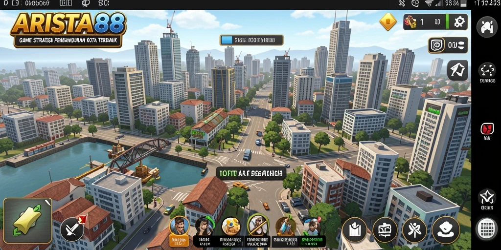 Tampilan gameplay ARISTA88 yang menampilkan pembangunan kota yang strategis.