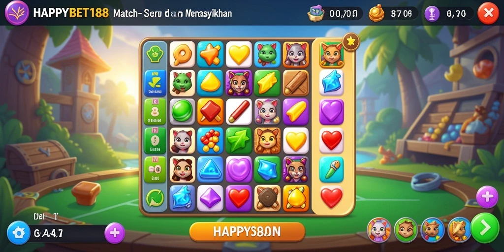 Tampilan menarik gameplay <strong>HAPPYBET188</strong> dalam sesi Match-3 yang seru.