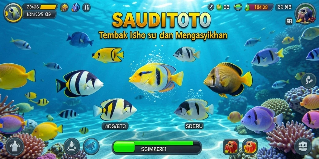 Tangkapan layar gameplay seru di SAUDITOTO dengan ikan berwarna-warni.